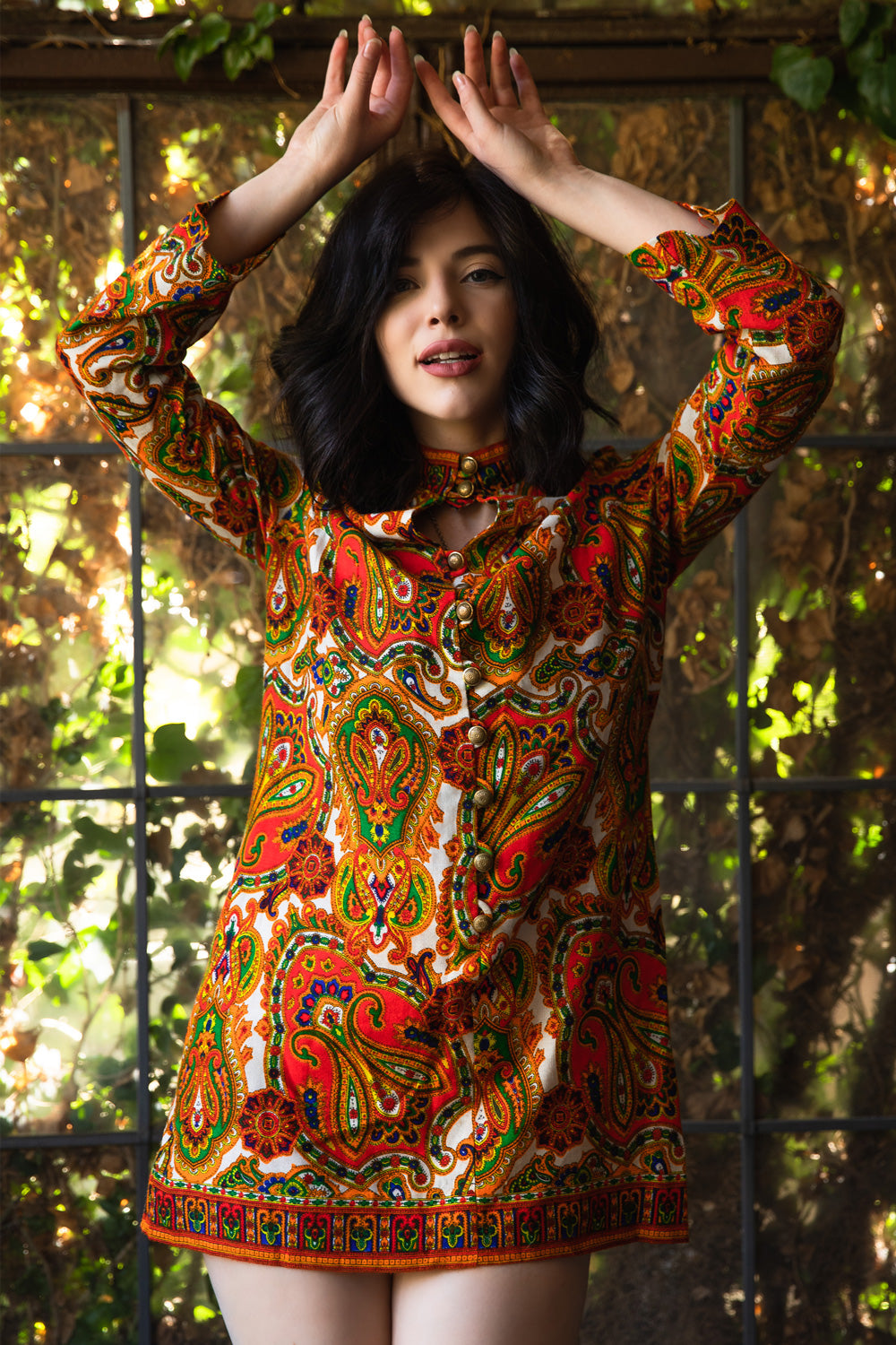 60s mini dress Vintage 1960s Bright Psychedelic Paisley Print Mini Dress with Bell Sl – Tall Tale Vintage