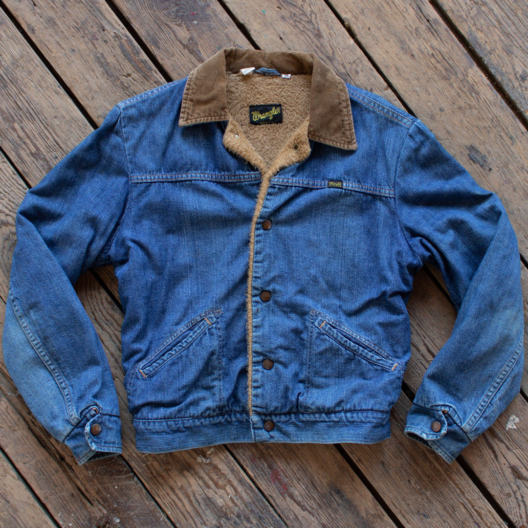 Vintage 1970s Wrangler Fleece Lined Denim Jacket - Small