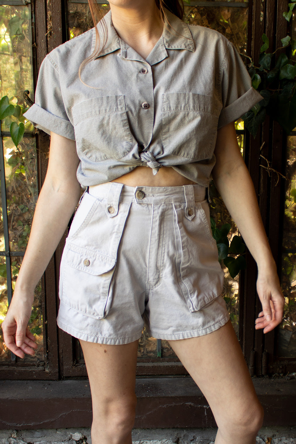 Vintage 1980s Banana Republic Khaki Crop Top Safari Shirt